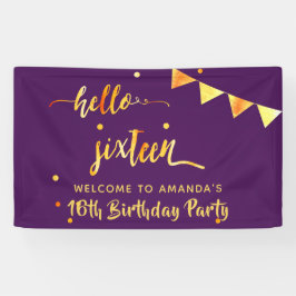 16. Geburtstag lila Gold hello 16 typografischer N Banner