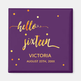 16. Geburtstag lila Gold hello 16 typografischer N Magnet