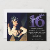 16. Geburtstag | LILA IMITATE GLITZER FOTO Einladung (Vorderseite)