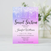 16 . Geburtstag lila rosa TropfGlitzer Einladung (Stehend Vorderseite)