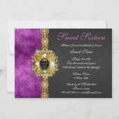 "16 . Geburtstag" lila schwarz 16 Geburtstag Einladung (Rückseite)