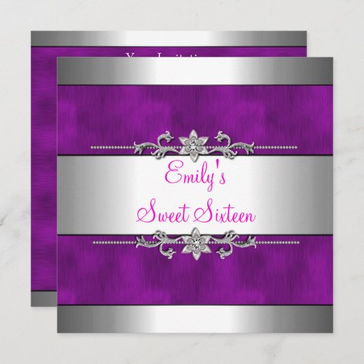 16 . Geburtstag Lila Silver Birthday Einladung (Vorne/Hinten)