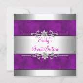 16 . Geburtstag Lila Silver Birthday Einladung (Vorderseite)