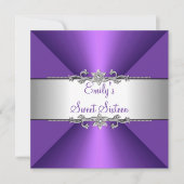 16 . Geburtstag Lila Silver Birthday Party Einladung (Vorderseite)