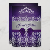 16 . Geburtstag Lila Sparkle Diamond Tiara Bow Einladung (Vorne/Hinten)