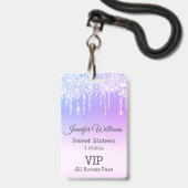 16 . Geburtstag lila tropfende Glitzer Vip Pass Ausweis (Front with Lanyard)