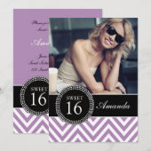 16 . GEBURTSTAG LILA ZIG ZAG ZICKZACK PATTERN EINLADUNG (Vorne/Hinten)
