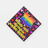 16. Geburtstag: Loving Hearts Pattern, Regenbogen Serviette (Ecke)