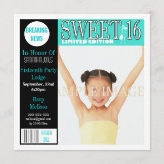 16 . Geburtstag Magazin aqua PERSONALIZE Einladung