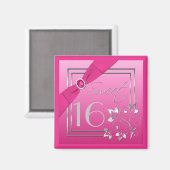 16 . Geburtstag Magnet in Rosa und Silber (Vorderseite/Rückseite)