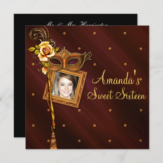 16 . Geburtstag, Maskenball, individuelle Einladun Einladung (Vorne/Hinten)