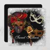 16 . Geburtstag Masquerade, Mardi Gras Einladung (Vorne/Hinten)