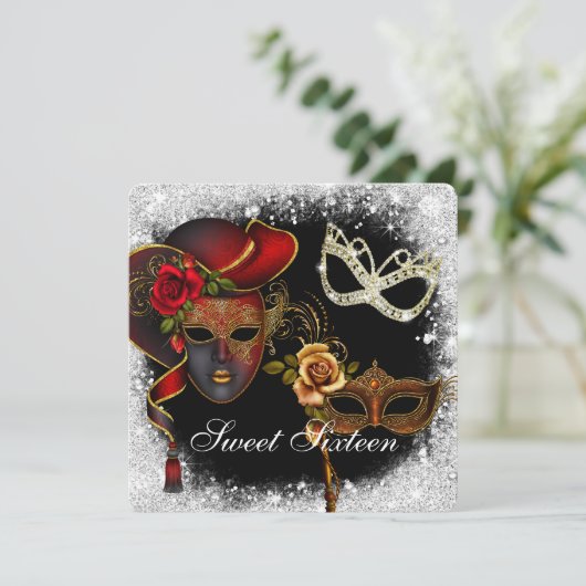 16 . Geburtstag Masquerade, Mardi Gras Einladung (Stehend Vorderseite)