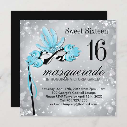 16 . Geburtstag Masquerade Party Einladung (Vorne/Hinten)