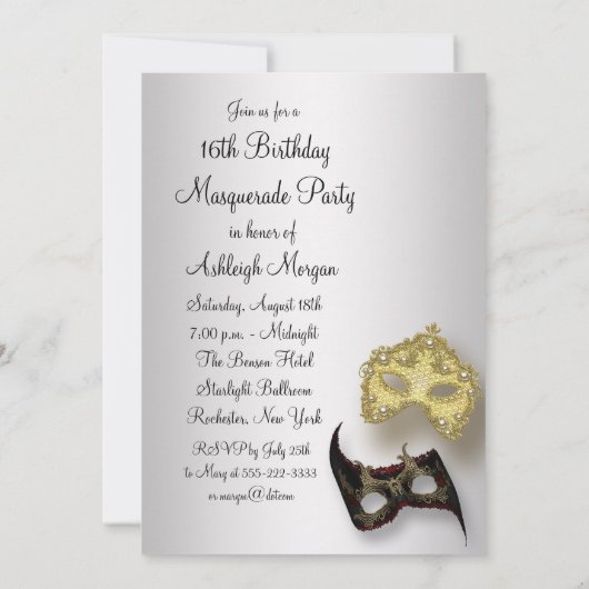 16 . Geburtstag Masquerade Party Einladung (Rückseite)