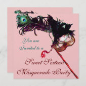 16 . GEBURTSTAG MASQUERADE PARTY Rosa Eisblau Einladung (Vorne/Hinten)