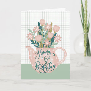 16. Geburtstag mit Polka Dot Teapot von Blume Karte