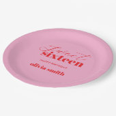 16 . Geburtstag Modern Pink Red 16. Geburtstag Pappteller (Schrägansicht)