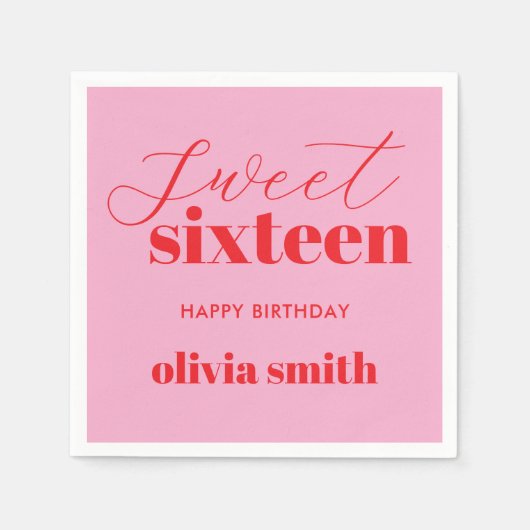 16 . Geburtstag Modern Pink Red 16. Geburtstag Serviette (Vorderseite)