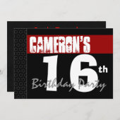 16. Geburtstag Moderne rote Schwarz-weiße Sterne / Einladung (Vorne/Hinten)