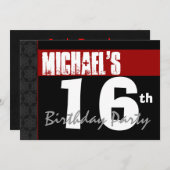 16. Geburtstag Moderne Rote Schwarz-weiße Sterne v Einladung (Vorne/Hinten)