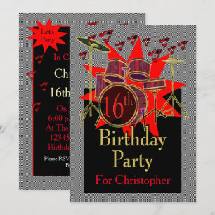 16. Geburtstag musikalische Schlagzeug individuell Einladung