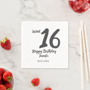 16. Geburtstag Name Datum Jahr schwarze Vorlage ge Serviette