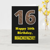 16. Geburtstag: Name, Imitate Holzkörnchen Muster Karte (Gelbe Blume)