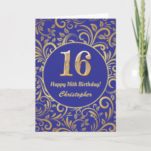 16. Geburtstag Navy Blau und Gold Floral Muster Karte