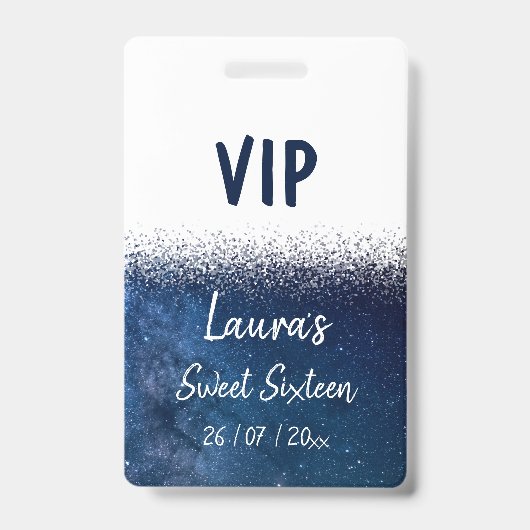 16 . Geburtstag Navy Blue White VIP Abzeichen Ausweis (Vorderseite)