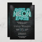 16 . Geburtstag Neon Party Blue Einladung (Vorne/Hinten)