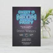 16 . Geburtstag Neon Party Blue Einladung (Stehend Vorderseite)