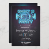 16 . Geburtstag Neon Party Blue Einladung (Vorne/Hinten)