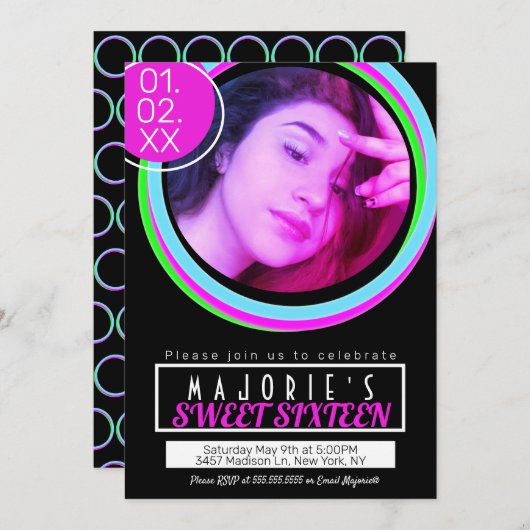 16 . Geburtstag Neon Party Club Style Glow Einladung (Vorne/Hinten)