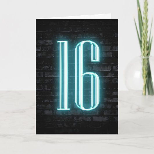 16. Geburtstag Neon Sign auf Brick Karte (Vorderseite)