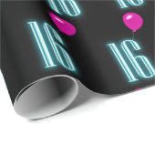 16. Geburtstag Neon Sign mit Balloon Geschenkpapier (Rolleneckpunkt)