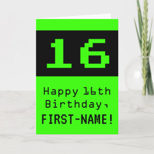 16. Geburtstag: Nerdy / Geeky Style "16" und Name Karte