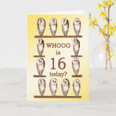 16. Geburtstag, Neugierige Eulen Karte (Gelbe Blume)
