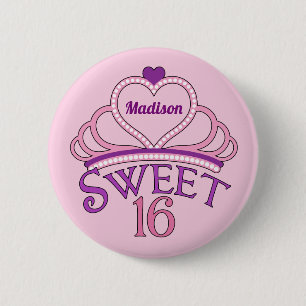 16 . Geburtstag Niedlich Tiara Birthday Girl Button