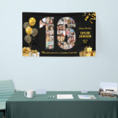 16. Geburtstag Nummer 16 Fotocollage Schwarz Gold Banner (Messeveranstaltung)