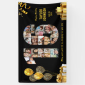 16. Geburtstag Nummer 16 Fotocollage Schwarz Gold Banner (Vertikal)