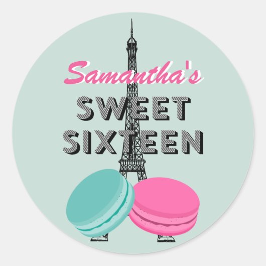 16 . Geburtstag Paris Macaron Geburtstagsticker Ge Runder Aufkleber (Vorderseite)