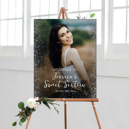 16 . Geburtstag Party Begrüßungszeichen mit Foto Leinwanddruck