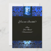 16 . GEBURTSTAG PARTY, BLAUE BLACK DAMASK Champagn Einladung (Rückseite)