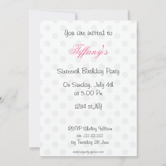 16 . Geburtstag Party Einladung (Rückseite)