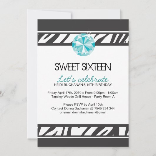 16 . Geburtstag Party Einladung (Vorderseite)