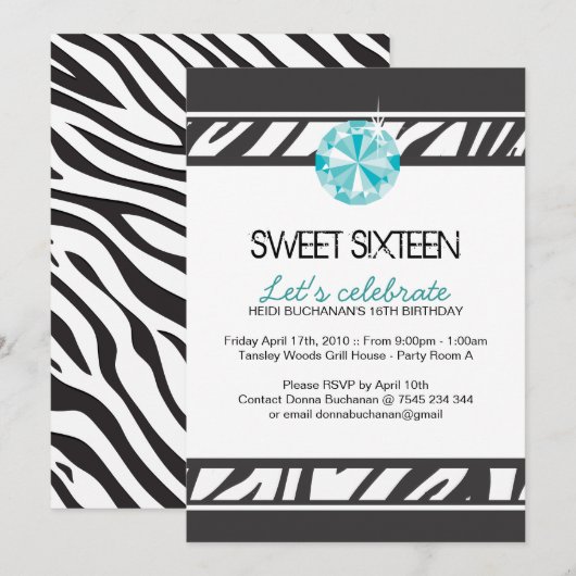 16 . Geburtstag Party Einladung (Vorne/Hinten)