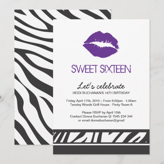 16 . Geburtstag Party Einladung (Vorne/Hinten)