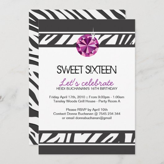 16 . Geburtstag Party Einladung (Vorne/Hinten)