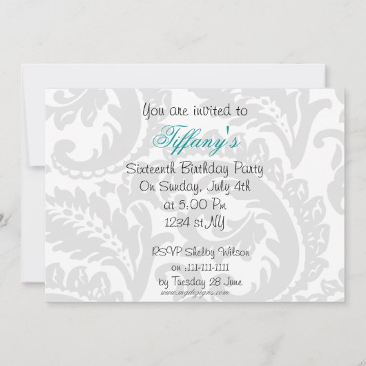 16 . Geburtstag Party Einladung (Rückseite)